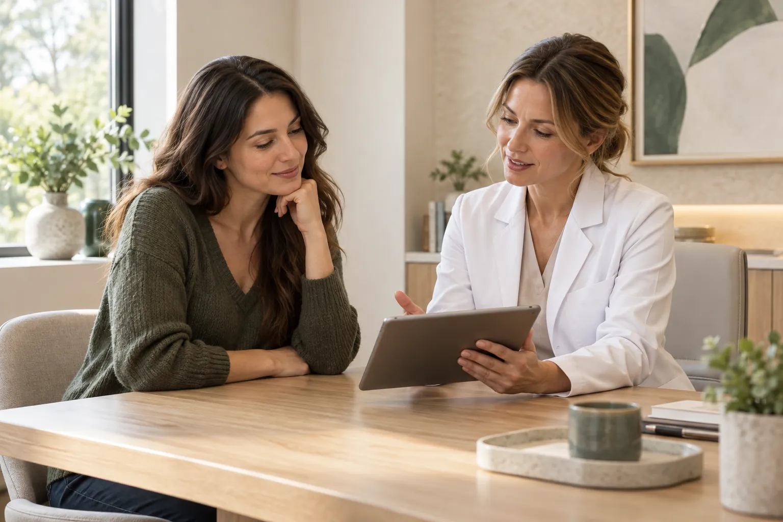 Illustrative image: a doctor reviewing a treatment plan with a patient